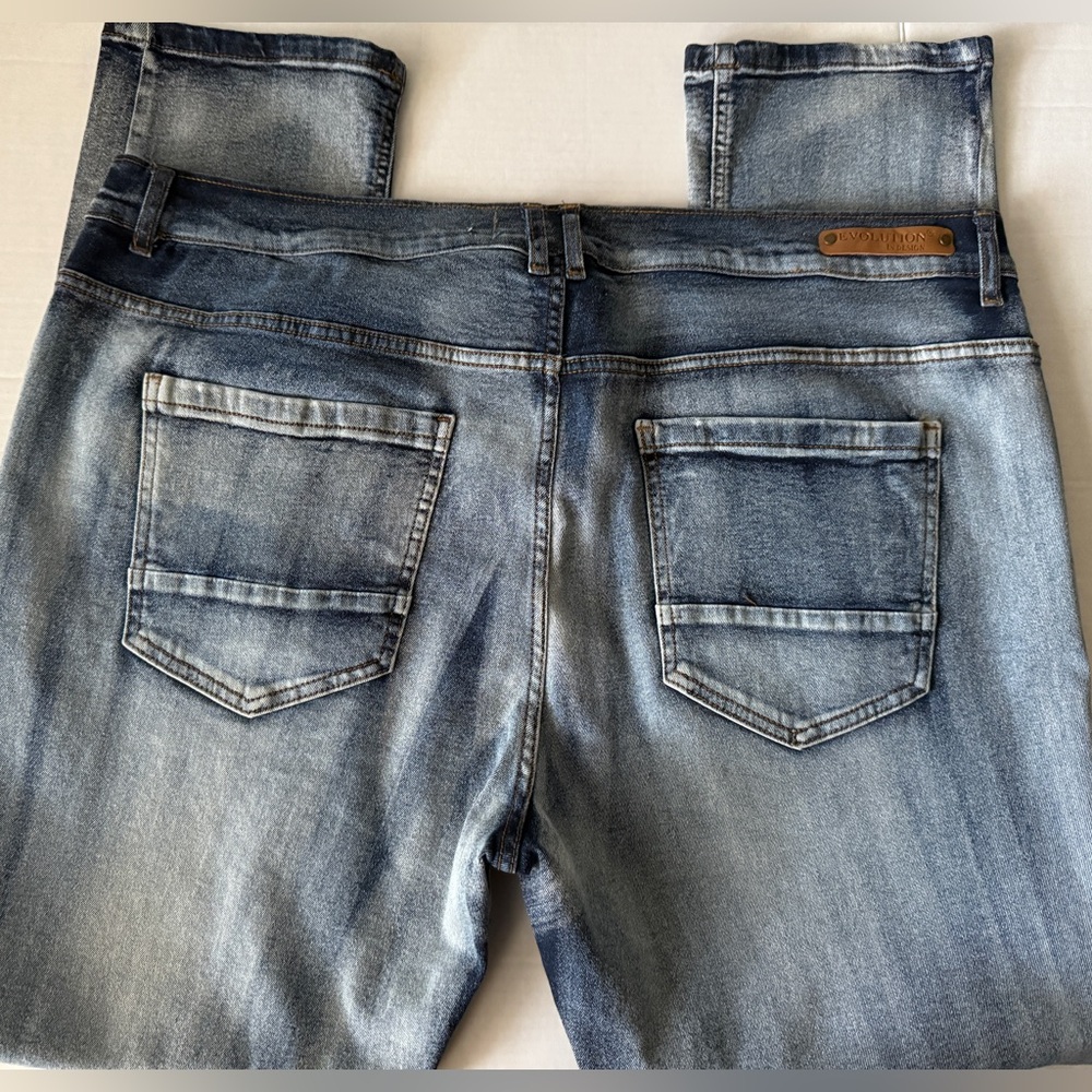Evolution In Design Stone Wash Blue Jeans Stretch Straight Men's Sz 44"  X 31"